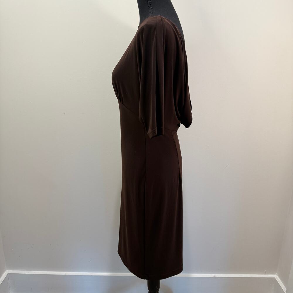 VTG Joseph Ribkoff Dress Size 2 Knee Length Brown Cowl Back Vintage 90s Timeless